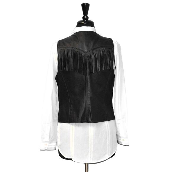C0 Auth FASHIONS ESPINOZAS LEATHER Black Leather Fringed Western Biker Vest Sz L - Picture 4 of 6